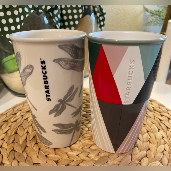 Starbucks Dragon Lilly pad 2014 & Holiday Modern Trees 2017 coffee mug - Picture 2 of 5
